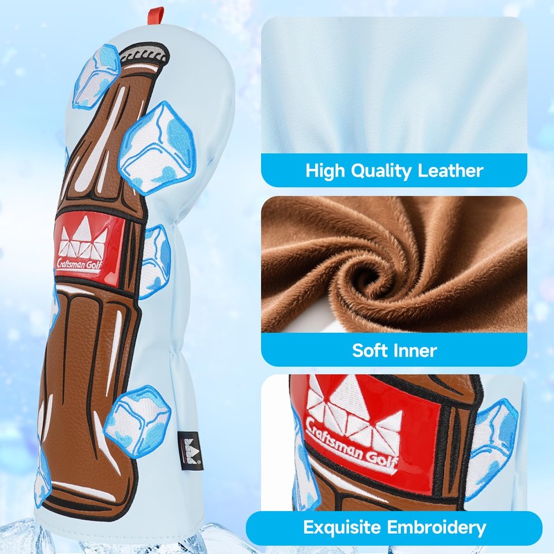 Bottle Ice Cube Blue Golf Club Cover for Woods and