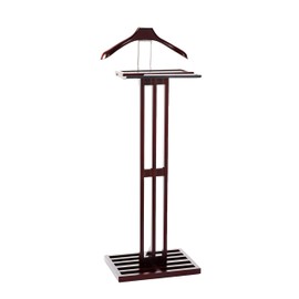 Proman Products VL16220 Freestanding Wardrobe Wooden Valet Stand Rack with Tie Hook, Hanger, Tray, Dark Mahogany