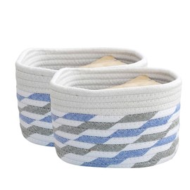 Storage Basket, 2 Pieces, Braided Cotton Knitting Basket, Braided Basket, Small Baskets, Changing Table Organiser for Bathroom, Bathroom, Children's Room, Changing Table, White and Jute (White)