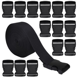 RETON 38mm Wide 10 Yards Black Nylon Webbing Strap + 15 PCS Adjustable Buckles Plastic Side Release Buckles for Repairing Backpack Pet Collar Making DIY Luggage Strap and Outdoor Supplies.