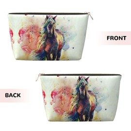 DITXIT Watercolor Horse Cosmetic Bag Travel Makeup Bag Organizer Toiletry Bag with Zipper Storage Pouch Coin Purse Brushes for Women Girls Gifts