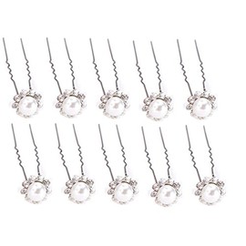 Shop Ginger Wedding 10 PCs Pearl Flower Shape Hair Pins Crystal Rhinestones Bridal Veil Accessory (White)
