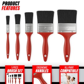 Xtremeauto 5pc Paint Brush Set – Synthetic Bristle Brushes for Emulsion, Gloss, Varnish & Stains – Ergonomic Handles – Sizes: 0.5”, 1”, 1.5”, 2”, 2.5” – Ideal for DIY & Craft Projects (5 Piece)