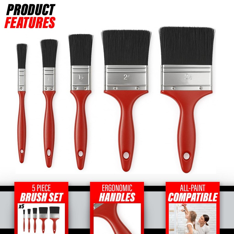 Xtremeauto 5pc Paint Brush Set – Synthetic Bristle Brushes for