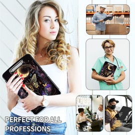 Clipboard with Storage,Clip Boards 8.5X11 with Storage & Pen Holder,Heavy Duty Plastic Nursing Clipboards Foldable,Coaches Clipboard Folder Case,School Office Supplies，Butterfly Flowers & Gold Moon