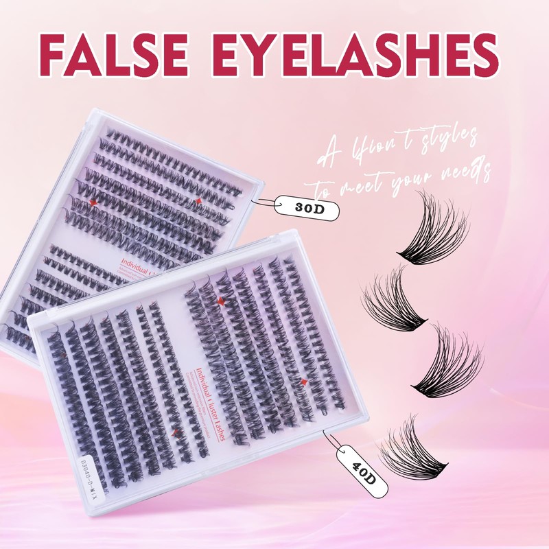 catlinez DIY Eyelash Extension Kit (9-16mm), 30D+40D DIY Cluster Eyelashes,
