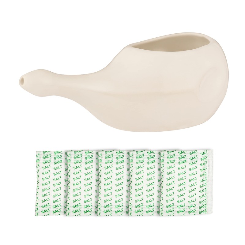 HealthGoodsIn Ceramic Neti Pot, Dishwasher Safe, for Nasal Cleansing +