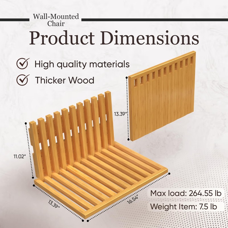 Wall-Mounted Foldable Chair – Bamboo Wood Folding Bench Seat for