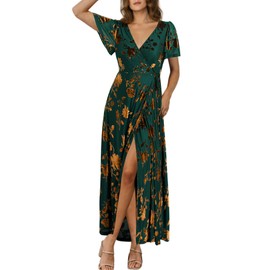 BerryGo Women's Velvet Fall Semi Formal Dress Bridesmaid Wrap Cocktail Party Long Dresses for Wedding Guest Green Floral XL