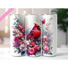 Beautiful Cardinal Cardinals Floral Flowers  20oz Tumblr Insulated Travel