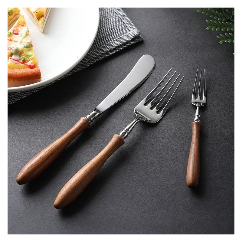 Uniturcky 16 PCS Stainless Steel Flatware Set with Wood Handle,
