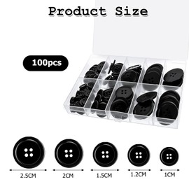100pcs Round Resin Buttons,4 Hole Resin Round Crafting Buttons with Storage Box,Sewing Buttons,Black Buttons,Plastic Buttons for Sewing Blazer Knitting Cardigans DIY Crafts,25/20/15/12/10 mm