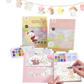 JTENJCHE Watercolor Painting Kits for Kids Pocket Watercolor Books for Traveling Party Favorite Gifts DIY Fun Activity for Relaxation Watercolor Painting Sets for Teens(Panda+Rabbit)