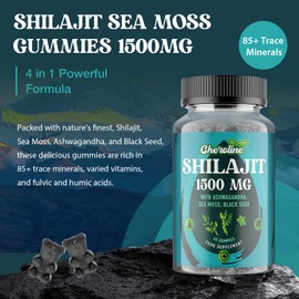 Shilajit Sea Moss and Ashwagandha Gummies 1500mg Per Serving, Enriched with 60% Fulvic Acid & 85+ Trace Minerals, High Strength Complex for Energy, More Convenient Than Resin (60 Count (Pack of 2))