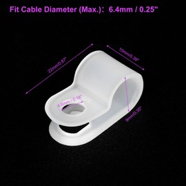 Rebower R Type Cable Clip Clamp [For Wire Management] 0.25 inch (6.4 mm), White, Pack of 50