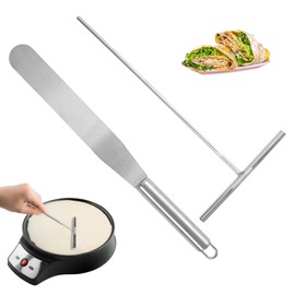 Set of 2 Crepes Splitter Spatula, Stainless Steel Dough Distributor, Crepe Spatula, Crepe Spreader and Spatula Set, Crep Dough Distributor, Crepe Accessory Maker, for Home, Kitchen, Baking, Cooking