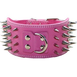 Serijoars 3" Sharp Spiked Studded Leather Dog Collar for Training,Sports,Walking,Medium,Large,X-Large,for Pitbull,Labrador,Boxer (XL, Hot Pink)