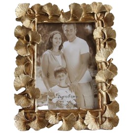 Vintage Gold Picture Frame, Antique Photo FrameGold Ornate Leaf Textured Hand-Crafted Resin Frame with Glass Front for Desktop Display and Wall Mount Home Decor (5x7)
