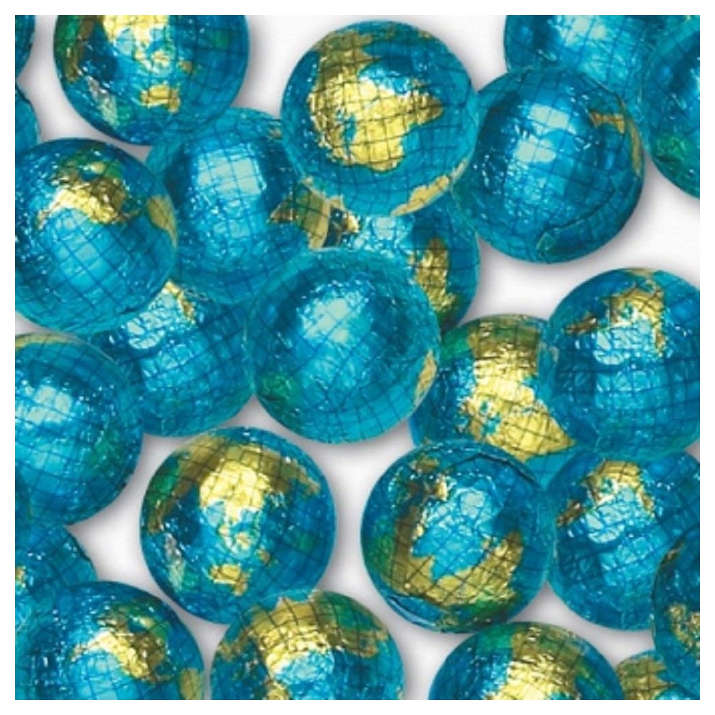 World Globe Premium Chocolate Earth Balls Wrapped in Shiny Earth Colored Foil - 1 LB