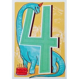 Greeting Card Happy 4th Birthday with Brachiosaurus Dinosaur - Make it Fierce/Make it Fun - Four Years Old