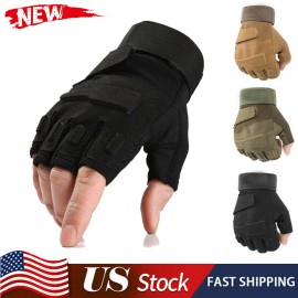 Unbranded Fingerless Half-Finger Tactical Gloves Motorcycle Driving Gloves Riding Gloves - Black, M