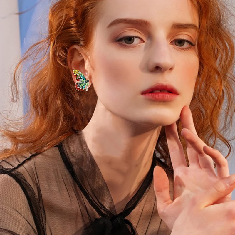 YUNXI Fairy Butterfly Stud Earrings 3D Rhinestone Color Fairy Butterfly