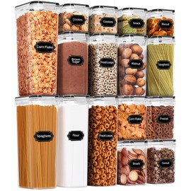 PRAKI Airtight Food Storage Containers Set, 16 Pcs BPA Free Plastic Dry Food Canisters for Kitchen Pantry Organization and Storage Ideal for Cereal, Flour & Sugar - Labels, Marker(Black)