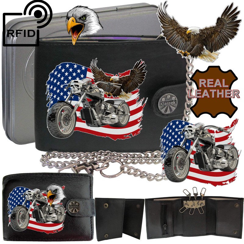Biker Motorcycle Chopper American USA Flag Flying Bald Eagle Motor