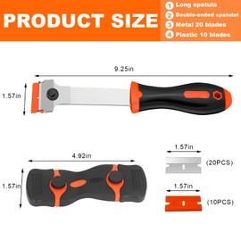 DXNQ 2 PCS Razor Blade Scraper, Razor Scraper Tool with Extra Metal and Plastic Blades, Cleaning Scraper Kit for Removing Label Grease Tint Registration Sticker, Car Accessories (Orange+Orange)
