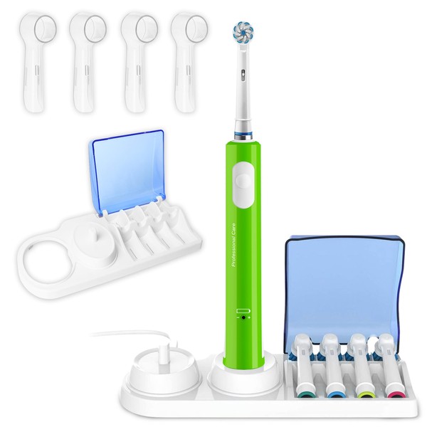 Base Support de brosse à dents électrique pour oral B avec couvercle - 4 housses hygiéniques de protection de tête brosse à dents pour oral B