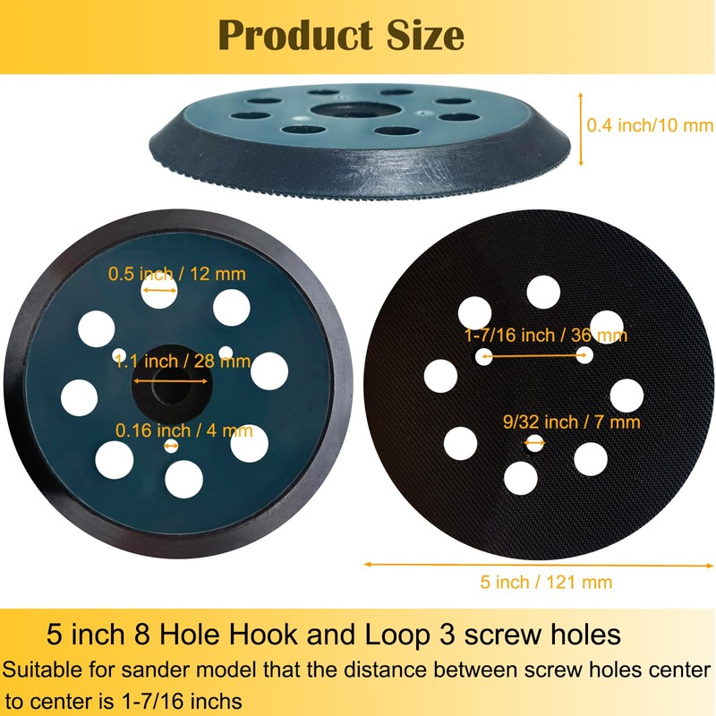 5 Inch 8-Hole Replacement Sander Pads for Dewalt Sander, 5"