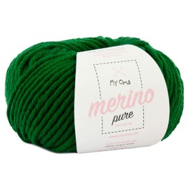 Merinowolle -1x Merino pure waldgrün (Fb 4737)- 1 Knäuel Merinowolle grün + GRATIS Label - weiche Wolle - 50g/65m - Nadelstärke 6-7mm - Merinowolle extrafine - 100% Merino - Merino Garn chunky