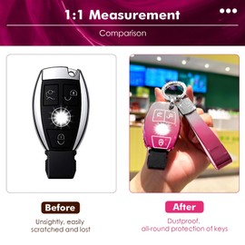 CARFIB Fit for Mercedes Key Fob Cor Pink Gradient 3 Button Car Accessories Bling Keychain for Benz 250 GLC GLA AMG CLA GLK GLS Keys Case Shell Women