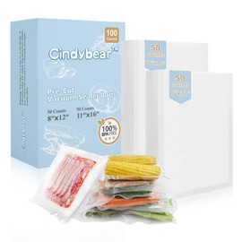 Cindybear 100pcs Vacuum Sealer Bags, Gallon 11"x16" and Quart 8"x12" Food Saver Bags, Pre-cut Commercial Grade Vac Bags for Food Storage, BPA Free, Heavy Duty, Meal Prep or Sous Vide Cooking