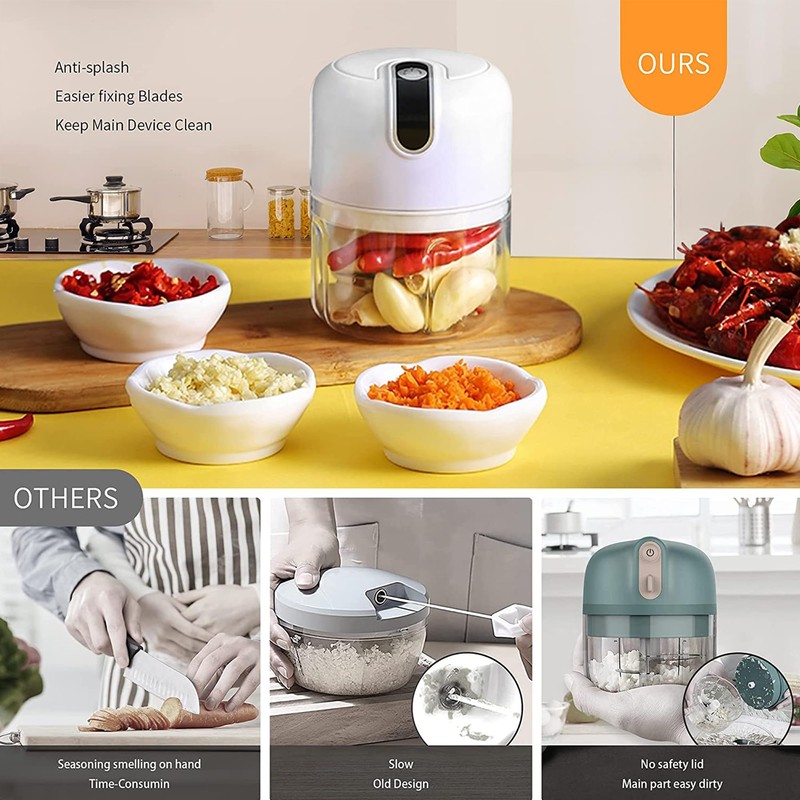 White 3 CUP Electric mini garlic crusher, USB rechargeable portable