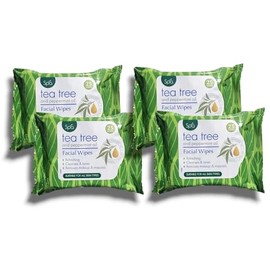 4x Spa Tea Tree and Peppermint Oil Facial Wipes - 25 Counts | Refreshing, Cleanses & Tones, Removes Makeyp & Mascara | Suitable for All Skin Types | 100 Wipes in Total