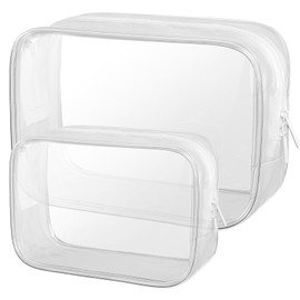OSDUE 2PCS Clear Travel Toiletries Bags, TSA Approved Transparent Aeroplane Bags with Zippers Airport Security Liquids Bags, Portable Waterproof Cosmetic Bag Travel Luggage Pouch for Women and Men
