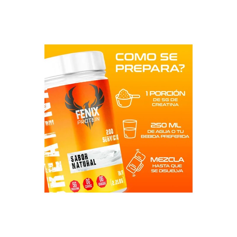 Creatina Monohidratada 1kg Fenix Protein 200 Servicios