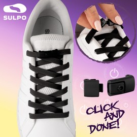 SULPO Flat Shoelaces without Tying - One Click - Colourful Quick Release - Elastic Shoe Laces - Rubber - Shoelaces - Laces for Children and Adults, black