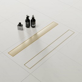 24 Inch Linear Shower Drain, 2-in-1 Flat & Tile Stainless Steel Linear Drain, Shower Floor Drain with Hair Catcher and Leveling Feet