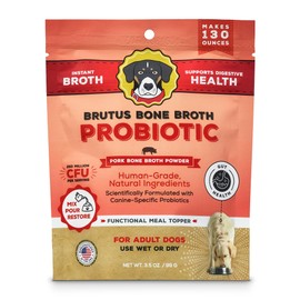 Brutus Bone Broth Probiotic Meal Toppers for Dogs Mega Pack (Pork) - Bone Broth Powder Fortified with Canine Probiotics - Dog Food Toppers for Dry Food - Makes 130oz of Liquid Bone Broth