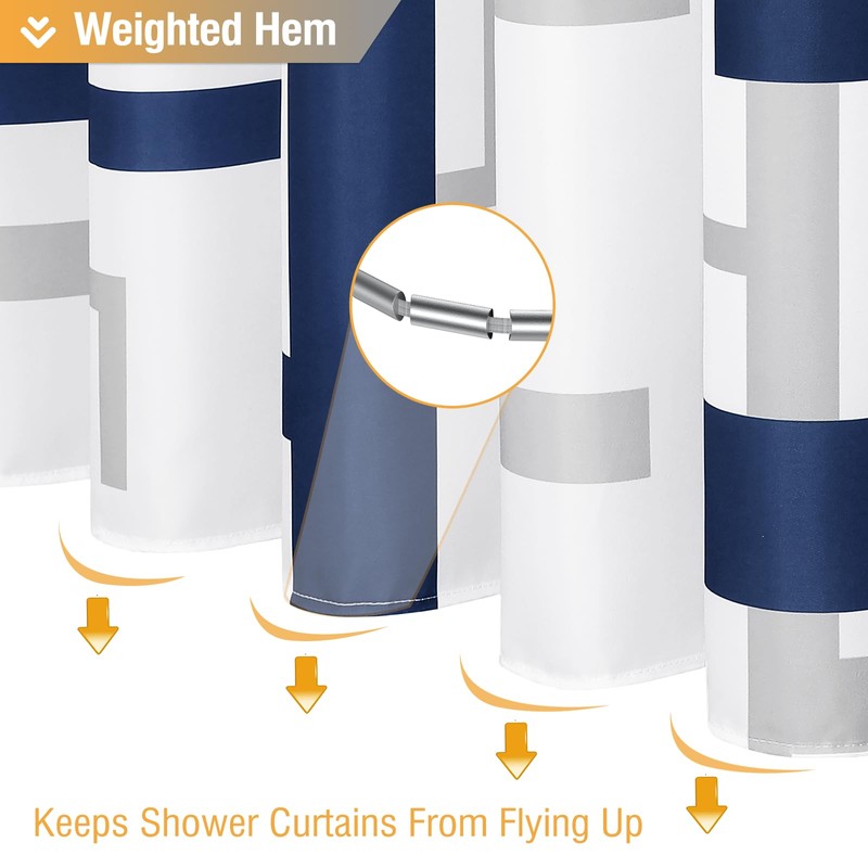 BTTN Navy Blue Shower Curtain - Geometric Fabric Shower Curtain