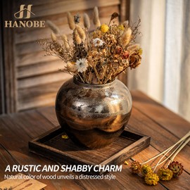 Hanobe Serving Tray Decor for Table: Small Wood Decorative Trays for Ottoman Coffee Tables - Farmhouse Square Wooden Centerpiece for Kitchen Counter Home Living Room 10inch Brown