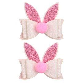 WRBAJIS 2Pcs Easter Hair Clips Glitter Bunny Ears Bows Hair Barrettes Pink White Rabbit Ears Hair Pins Cute Hair Accessories for Women Girls Easter Party Favors