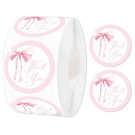 JarThenaAMCS 1000 Pcs Pink Bow Thank You Stickers Roll Coquette Bowknot Self-Adhesive Label Decals for Scrapbook Envelope Decor Birthday Baby Shower Bachelorette