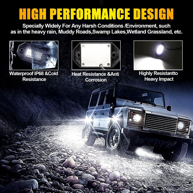 4Pods Metal Bright Pure White LED Rock Lights Kit,Per pod