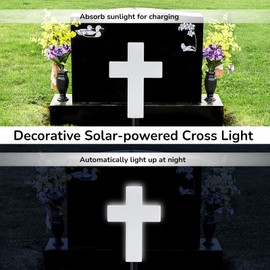 yeesport Solar-Powered Cross Light, Grave Marker Cemetery Decoration, Cemetery Cross for Grave,White LED Light Cross, Garden Stake Light, Outdoor Peaceful Decorative Lamp for Yards, Gardens, Patios