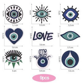 AsggBah 9pcs Colored Devil Eyes Iron on Patches Blue Eyes Sew On Patches Embroidered Appliques for Jeans Backpack Clothes Hats Jackets for Girls Boys Women Men
