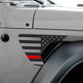 Bogar Tech Designs - Precut Side Fender Vent American Flag Vinyl Decal Compatible with Jeep Wrangler JL 2018-2022 and Gladiator 2020-2022, Thin Red Line