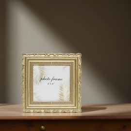 Ferrisland 4x4 Vintage Picture Frame, Gold Antique Ornate Picture Frame, Victorian Retro Decorative Photo Frames for Tabletop & Wall, Baroque Home Decor Frames, gift ideas